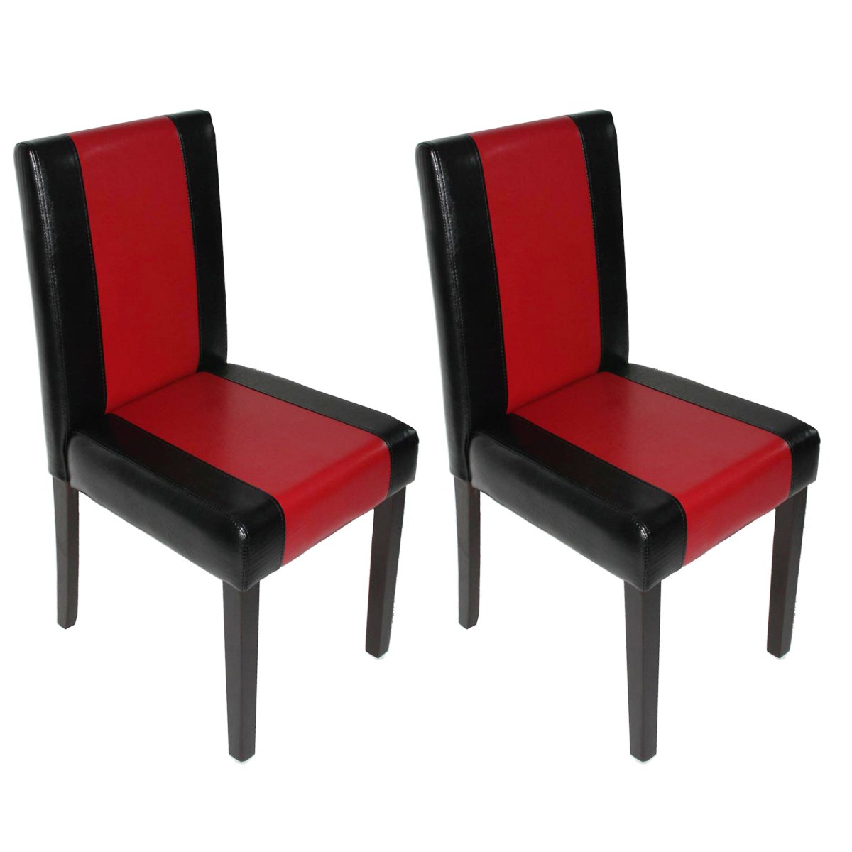 Mendler 2er-Set Esszimmerstuhl Stuhl Küchenstuhl Littau - Kunstleder, schwarz-rot, dunkle Beine
