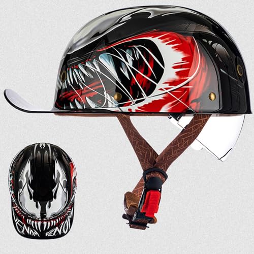 Retro Motorrad Halbhelm Baseball Cap Style Helm ECE-Zulassung mit Versenkbare Sonnenblende und Schnellverschluss Schnallen Jethelm Roller-Helm Scooter-Helm Moped Mofa-Helm,55-64CM