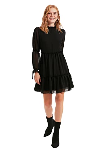 Trendyol Damen Black Shirred Casual Dress, Schwarz, 34 EU