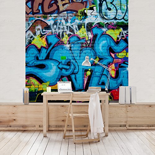 Apalis Kindertapeten Vliestapeten Colours of Graffiti Fototapete Quadrat | Vlies Tapete Wandtapete Wandbild Foto 3D Fototapete für Schlafzimmer Wohnzimmer Küche | Größe: 192x192 cm, blau, 97566