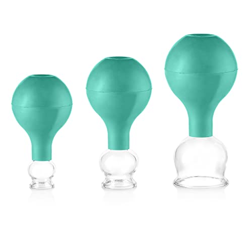 pulox Schröpfglas aus Echtglas 3er-Set inkl. Saugball 25 mm, 32 mm & 40 mm, Grün
