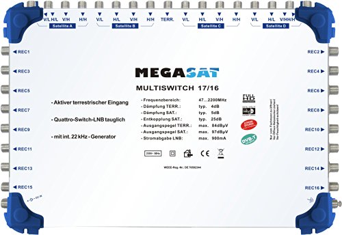Megasat multischalter 17/16 multiswitch diseqc verteiler quad lnb tauglich