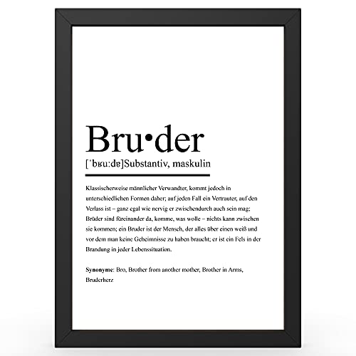 Urhome DIN A3 Kunstdruck Definition Bruder inkl. Rahmen Schwarz - Worterklärung wie im Duden Lexikon als Wanddeko Spruch-Poster Deko Wandbild mit Spruch gerahmt für Wohnung Familie Geschenk