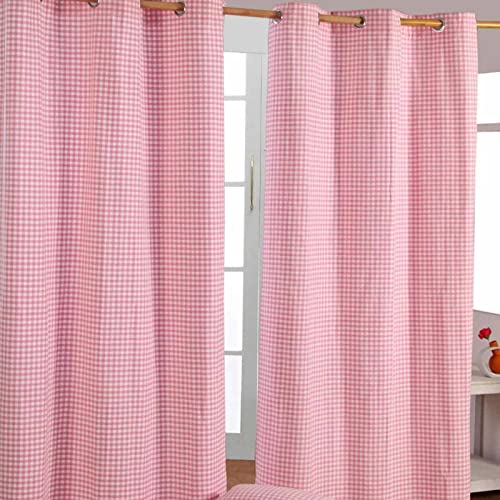 Homescapes handgewobener Vorhang Ösenvorhang Dekoschal Gingham im 2er Set, 137 x 182 cm, 100% Reine Baumwolle, rosa weiß kariert