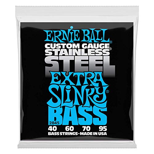 Ernie Ball 4-String Stainless Slinky Bass Strings (Extra/Hybrid/Super/Regular)Extra Slinky - 40-95