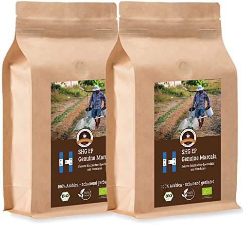 Kaffee Globetrotter - Bio Honduras Genuine Marcala - 2 x 1000 g Grob Gemalen - für Kaffee-Vollautomat, Kaffeemühle - Röstkaffee aus biologischem Anbau | Nachfüllpack Sparpack