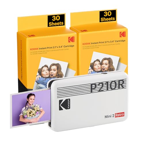 KODAK Mini 2 Plus Retro mobiler Fotodrucker für Smartphone (iPhone & Android), 5.4x8.6 und Polaroid Sofortbilder in Premium-Qualität unterwegs mit dem Handy drucken, tragbarer Drucker +68 Foto