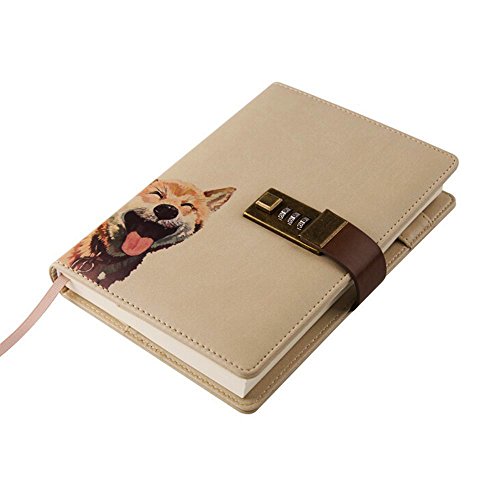 ToiM Notizbuch mit niedlichem Tiermotiv, PU-Leder, Tagebuch mit Zahlenschloss und Stifthalter, Größe B6 (ohne Chinesisch oder Japanisch) (Hund)