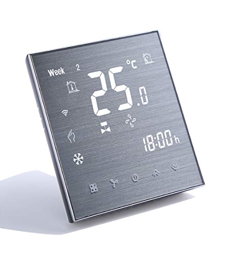 Qiumi Smart Wifi Thermostat, Temperaturregler Intelligente Klimaanlage, mit 2-Röhren-LCD-Bildschirm, Kompatibel mit Alexa Googlehome,Innovation Gebürstete Platte(Einstellbare Helligkeit)