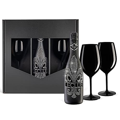 Das Sekt Geschenkset BLING!| Diamond Le Club mit 1.000 Kristallen 2 Champagnergläser aus schwarzem Kristallglas | limitierte Edition Geschenk Valentinstag Mutter