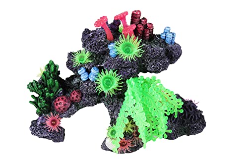 Penn-Plax Coral Reef Aquarium-Dekoration - lebensechte Bewegung und lebendige Farbgebung - Bogen mit grüner Silikonpflanze - groß