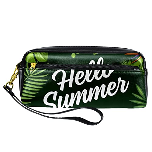 Tropisches Sommer-Federmäppchen, Stifttasche, PU-Leder, Schreibwaren-Tasche mit Reißverschluss, für Jungen und Mädchen, Schul- und Bürobedarf