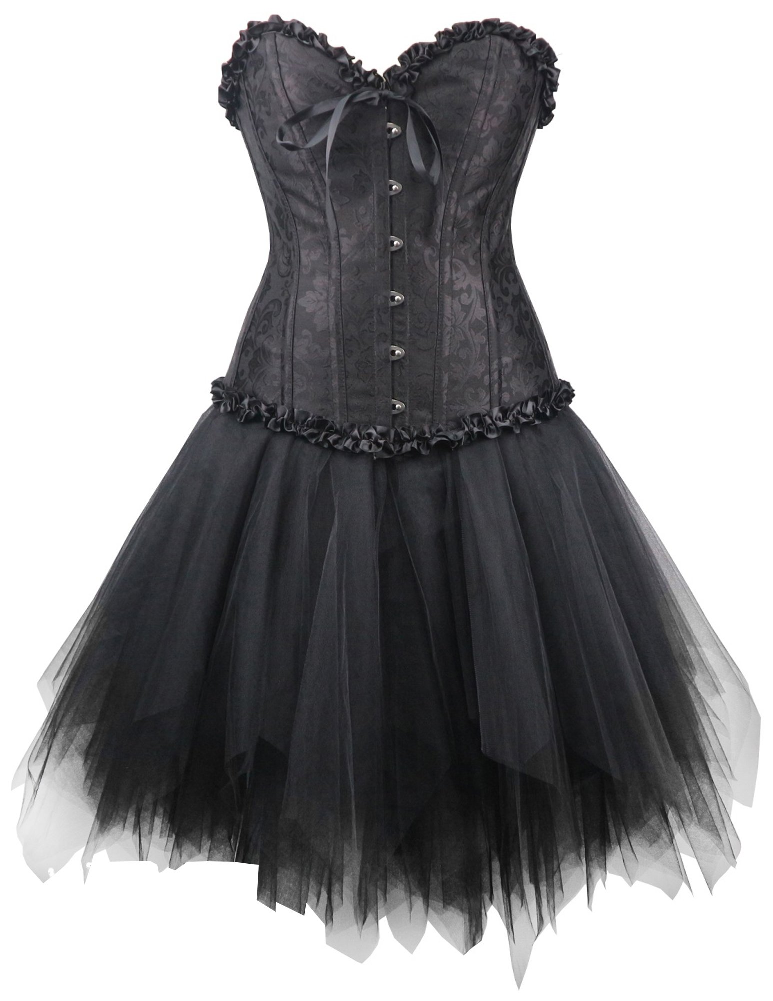 r-dessous Corsagenkleid schwarz Corsage + Mini Rock Petticoat Kleid Korsett Top Gothic Steampunk große Größen Groesse: XL