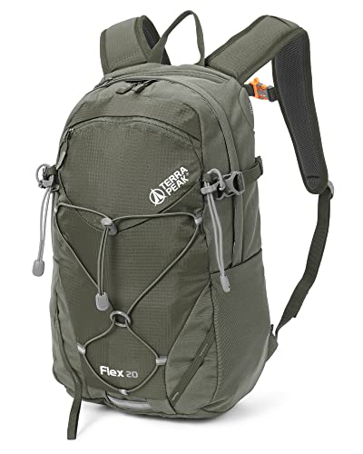 Terra Peak Wanderrucksack 20L Herren Damen Flex 20 olivegrün klein - Outdoor Reise-rucksack für Handgepäck - Daypack leicht wasserdicht zum Wandern und Sport-aktivitäten - abnehmbarer Hüftgurt