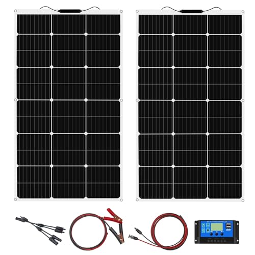 200W 12V Flexible Solarpanel Kit 2 stücke 100w Monocrystalline Off Grid Modul 20A Solar Laderegler für Auto, RV, Boot, Wohnwagen, Hause Dach 12v Outdoor Solar Ladegerät(200W solarpanel kit)