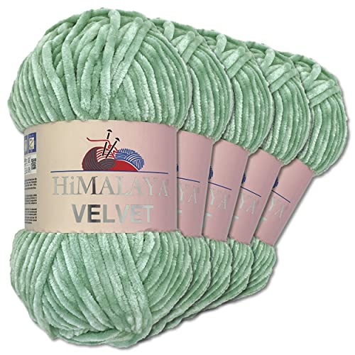 Wohnkult Himalaya 5 x 100 g Velvet Dolphin Wolle 40 Farben zur Auswahl Chenille Strickgarn Glanz Flauschgarn Accessoire Kleidung (90047 | Aquamarin)