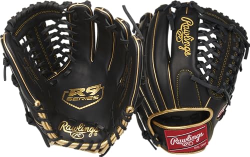 Rawlings Jungen R9205-4BG-3/0 Baseball-Handschuh, 29,5 cm – modifiziertes Trap-eze Web – Schwarz/Gold, 11.75 inch