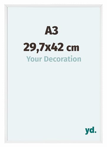 yd. Your Decoration - DIN A3 29,7x42 cm - Bilderrahmen von Echtes Aluminium mit Acrylglas - Ausgezeichneter Qualität - Weiss - Fotorahmen - Aurora,
