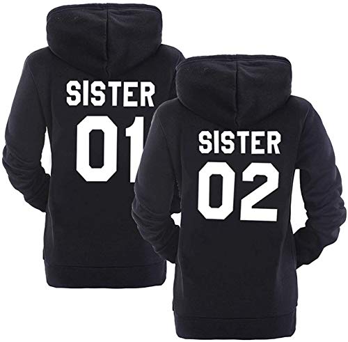 Best Friends Damen Hoodie Sister Pullover Beste Freunde Mädchen Pulli (Sister 01, Schwarz M)