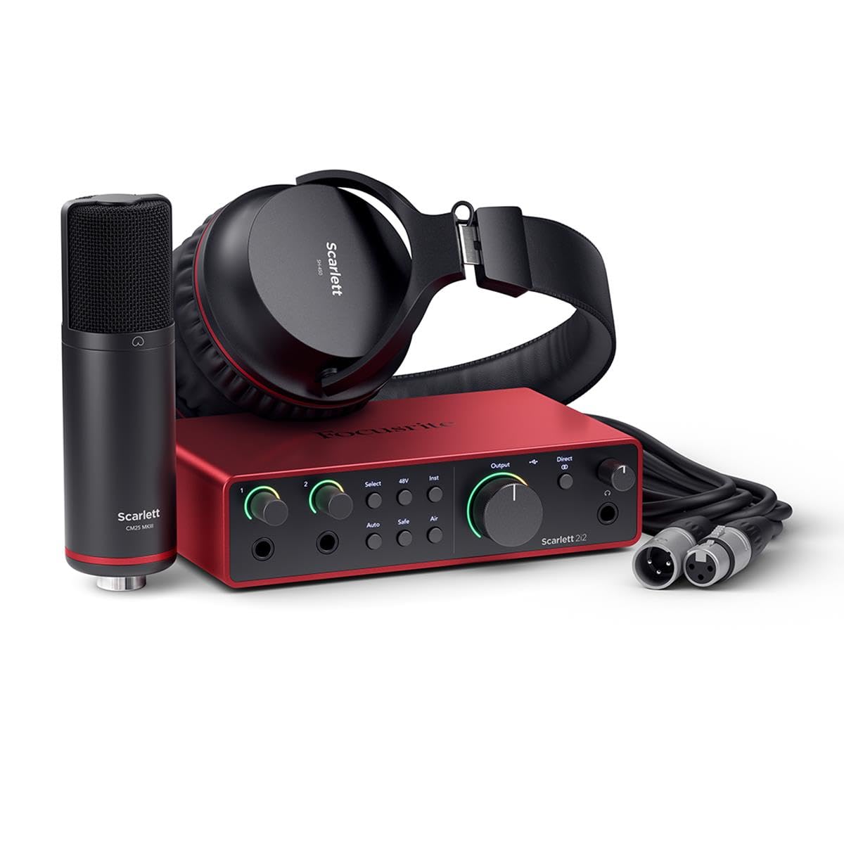Focusrite Scarlett 2i2 Studio 4. Gen USB-Audio-Interface-Bundle für Songwriter – mit Kondensatormikrofon und Kopfhörer für Aufnahmen, Streaming und Podcasting