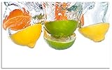 ARTland Spritzschutz Küche aus Alu für Herd Spüle 90x55 cm (BxH) Küchenrückwand mit Motiv Essen Obst Früchte Zitrone Orange Limette Bunt Modern Hell S6EL