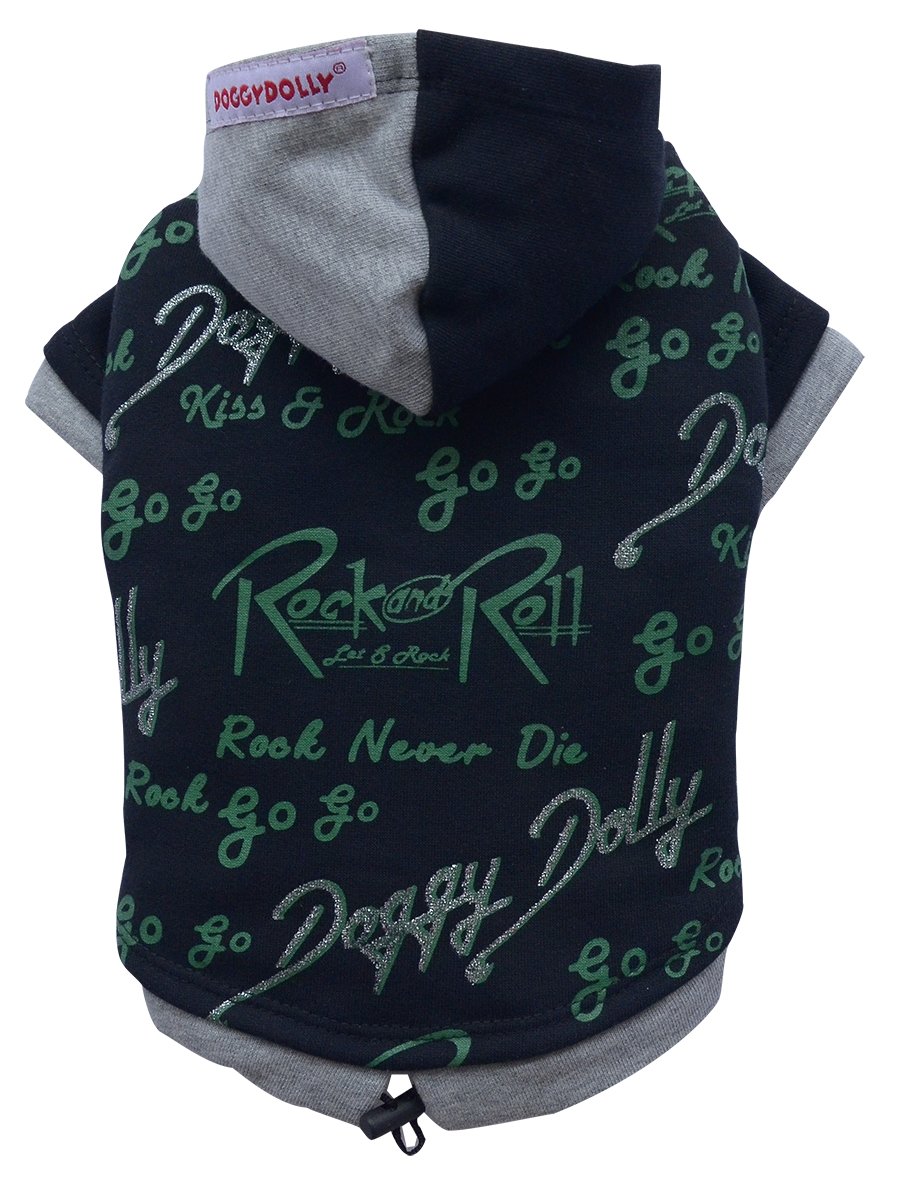 Doggy Dolly W169 Kapuzenshirt für Hunde Rock&Roll, schwarz, Winter, Größe : XL