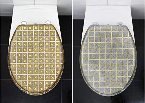 WC-Sitz von Sanwood Modell "GRID" - Toilettensitz - Glitter in Polyesterharz - Farbe: gold/silber