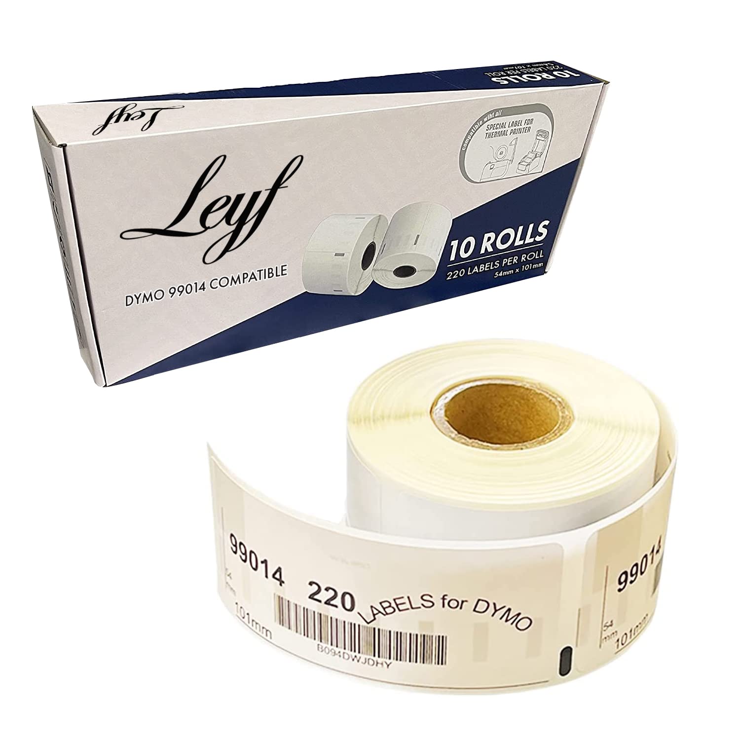 Leyf 10 Rollen 99014 S0722430 Etiketten - 54mm x 101mm - 100% kompatibel für Dymo und Seiko Labelwriter - 10 Rolle Pack Etiketten = 2200 Label Adressetiketten, Etikettendrucker, Selbstklebende