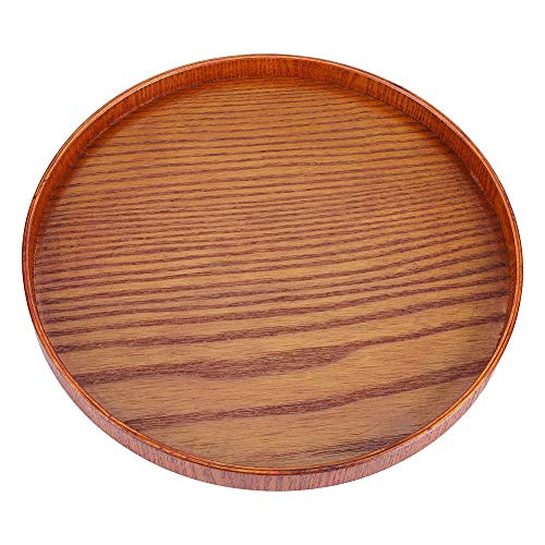 Holz-Serviertablett, rundes Naturholz-Serviertablett Holzteller, Kreis-Tablett für Obstbonbons Tee Kaffee (33cm)