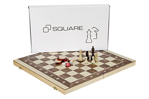 Square - Spiel PRÄSIDENT- 2 in 1 - Schach + Backgammon aus Holz - 44 x 44 cm