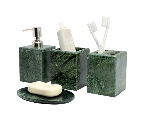 KLEO Luxus 4-teiliges Badezubehörset | Inklusive Flüssigseife oder Lotionspender mit Edelstahlpumpe, Zahnbürstenhalter, Becher, Seifenschale - Bath Set/Bathroom Accessories