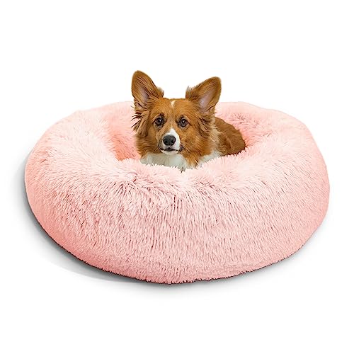 Best Friends by Sheri The Original Calming Donut Cat and Dog Bed in Shag Fur, Machine Washable, Removable Zippered Shell, for Pets up to 45 lbs - Medium 30"x30" in Cotton Candy Pink