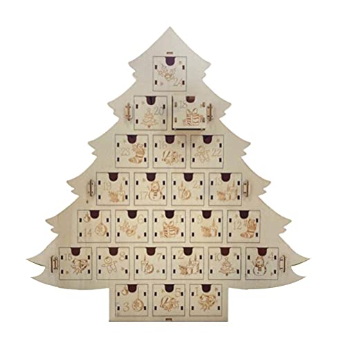 Chiyyak Adventskalender zum Befüllen, Holz DIY 24 Schubladen Weihnachtskalender Weihnachtsbaum geformtEr Kalender für Weihnachtsdekoration
