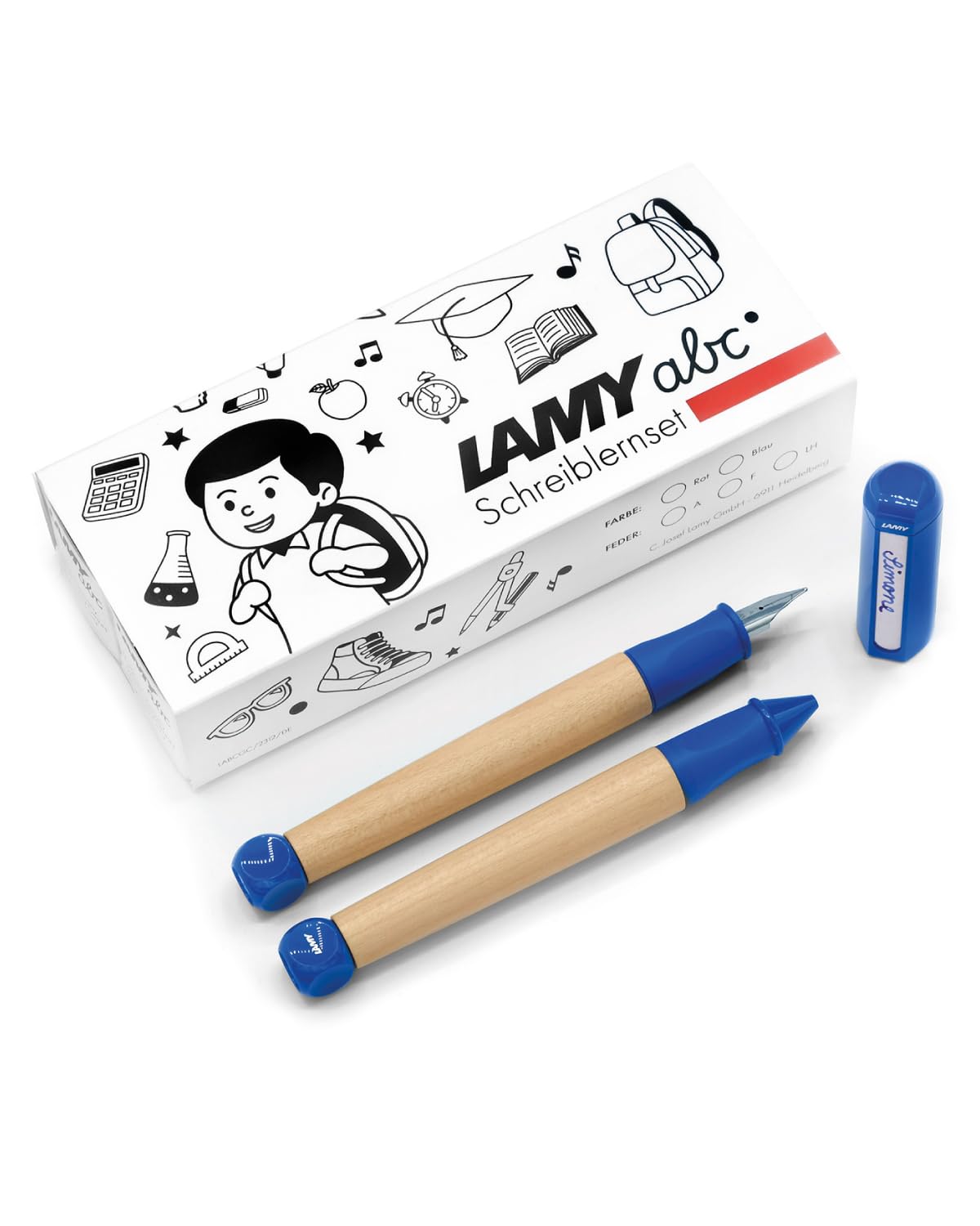 LAMY abc Schreiblernset blau inkl. Geschenkverpackung aus 1x kindgerechtem Schreiblernfüller mit Anfänger Feder und 1x Bleistift, rutschfestes Griffstück, Kappe und Würfel aus Kunststoff