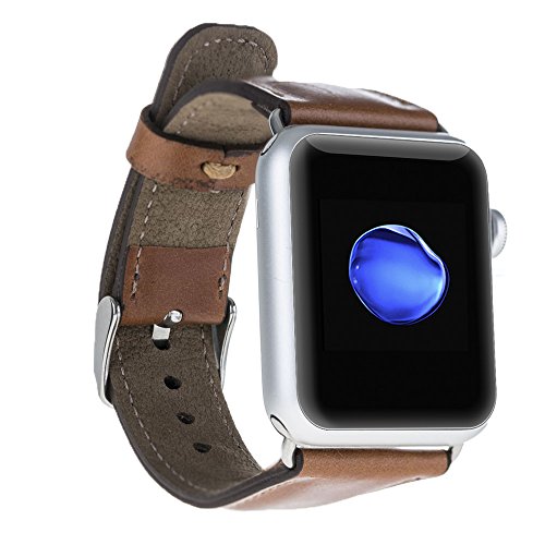 Solo Pelle Apple Watch Series 1 / Series 2 / Series 3 / Series 4"Watch Leder Armband Uhrenband mit passendem Uhrenadapter Connector Erstatzband Strap (42 mm / 44 mm Cognac Braun/Silber Connector)