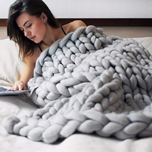 Wopohy Knit Throw Blanket, Cozy Chunky Knitted Blanket, Handmade Yarn Soft Thick Chunky Knitted Blanket Bed Throw Pet Bed Chair Sofa Blanket für Schlafzimmer Dekor Geschenk