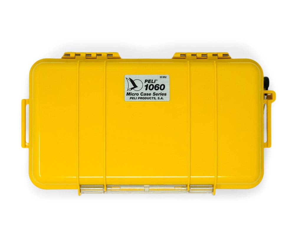 Peli 1060 Micro Case-Schutz für Smartphone und Kleinere Habseligkeiten bei Outdoor- Aktivitäten, IP67 Wasserdicht, 1,3L Volumen, Gelb/ Schwarze Gummieinlage, 1060-025-240E