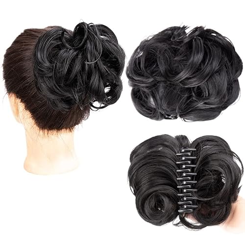 Haarteil Mit Gummiband Messy Bun Hair Piece Tousled Updo Hairpiece, Curly Scrunchies Clip In Claw Hair Bun Synthetic Chignon Claw Clip with Hair Attached for Women Unordentliches Haarteil (Color : Sc