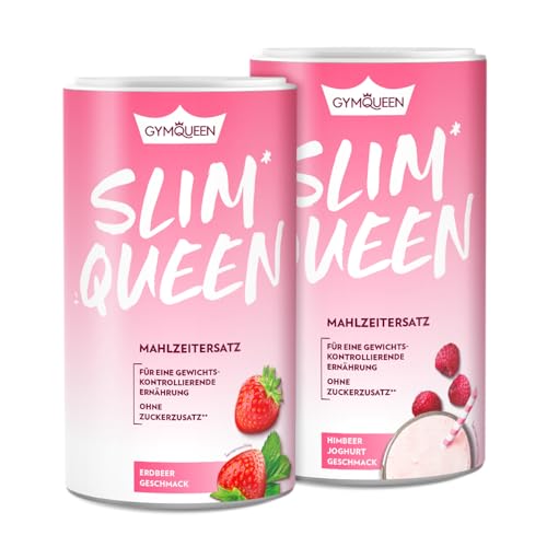 GymQueen Slim Queen Abnehm Shake 2x420g, Erdbeer + Himbeer Joghurt, Leckerer Diät-Shake zum einfachen Abnehmen, Mahlzeitersatz mit wichtigen Vitaminen und Nährstoffen