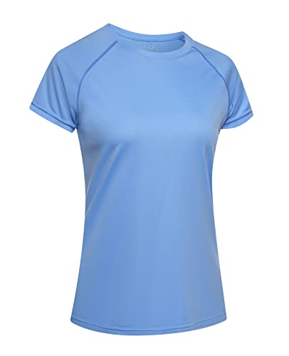MEETWEE Kurzärmeliges Damen-T-Shirt, LSF 50+, Sonnenschutz, schnell trocknend, leicht, Outdoor, Workout, Yoga, Rashguard-Top, Blau, Medium
