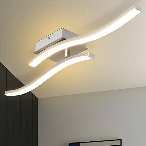 Depuley LED Modern Deckenleuchte, 2 Flammig Deckenlampe, Warmweiß 3000k, 12W, Metall Chrom Wohnzinmmerlampe Küchenlampe, für Schlafzimmer Esszimmer, Büro