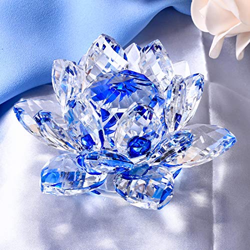 QINGMM 1 Stück 85 mm Blauer Kristall Lotusblume Handwerk Glasfiguren Miniaturen Ornamente Wohnkultur-8,5 cm
