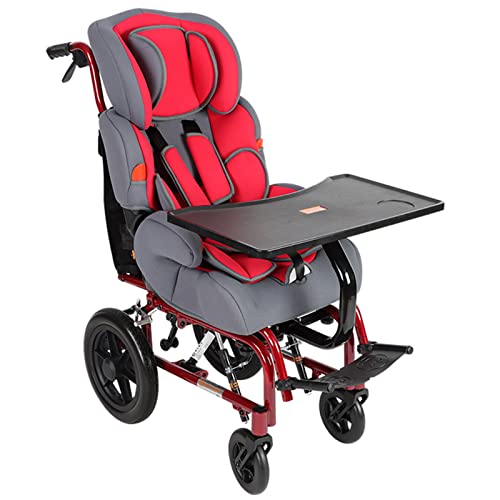 Kinderrollstuhl, Faltbar Leicht Rollstuhl für die Wohnung, Ultraleicht Reiserollstuhl mit Rollstuhl Tisch und Kindersitz, Rollstühle für Kinder von 2-8 Jahren, Rot
