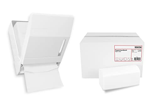 Funny Handtuchpapierspender im Set | weiß, Kapazität für ca. 600 Blatt | mittlere Größe | Sichtfenster zur Verbrauchskontrolle | inkl. 3000 Stück Handtuchpapier 2-lagig, 25 x 23 cm, hochweiß