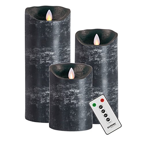 sompex Flame Echtwachs LED Kerze, fernbedienbar, anthrazit - in verschiedenen Größen, Höhe:3er Set (12.5-23cm + Fernbedienung)