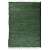 Theko | Dhurry Teppich aus 100% Baumwolle Flachgewebe Teppich Happy Cotton | handgewebt | Farbe: Dunkelgrün | 60x120 cm