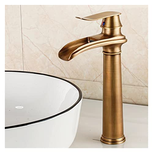 Gold Badezimmer Messing Waschbecken Wasserfall Wasserhahn Einhebelmischer Waschtischarmaturen Chrom Warm- und Kaltbadarmaturen 6046 (Color : High Cooper)