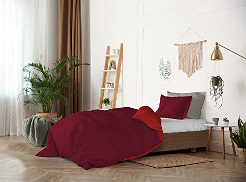 Italian Bed Linen Natural Color Doubleface Bettbezug, 100% Baumwolle, Rot/bordeaux, kleine Doppelte