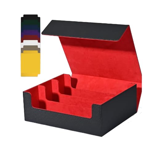 AMIUHOUN Kartenaufbewahrungsbox für Sammelkarten, 1800+ PU-KartendeckhüLle, Kartenbox mit Magnetverschluss für Magnetische Spielkarten, Schwarz + Rot