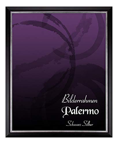 Bilderrahmen Palermo 60x70 cm in Schwarz Silber aus Massivholz mit Antireflex-Kunstglas